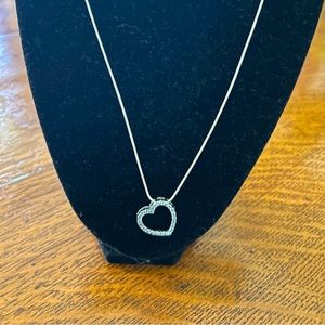 Aquamarine sterling silver 1 inch heart pendant with 18 in silver necklace.